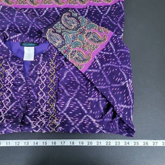 Ulla Popken Womens Beaded Tunic Top Size 16 18 Purple Artsy Paisley Long Sleeve - Picture 6 of 7
